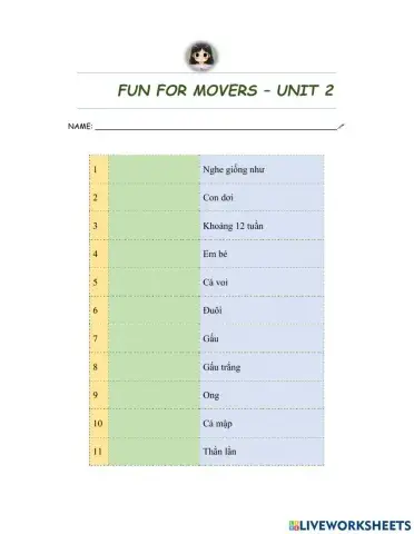 Fun for movers vocab Unit 2