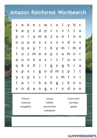 Rain forest wordsearch