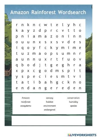 Rain forest wordsearch