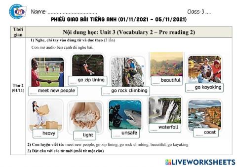 Phiếu giào bài môn Tiếng Anh tuần 14