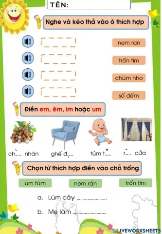 Vần em ,êm, im, um