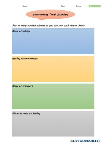 ฺBrainstorming travel vocabulary