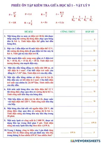 Phiếu ôn ktgk lý 9