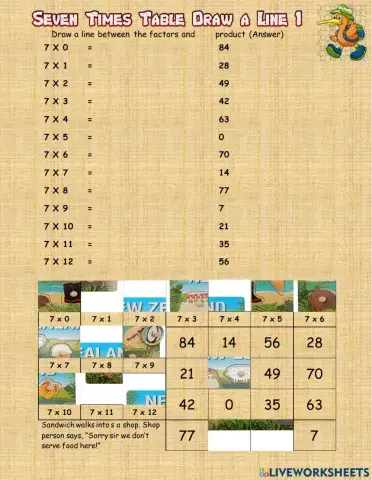 Seven Times Table Draw a Line 1