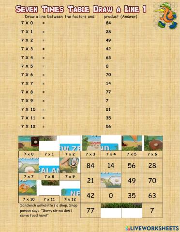 Seven Times Table Draw a Line 1
