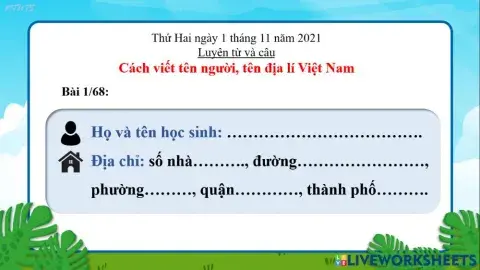 LTVC Viết tên người, tên DL VN