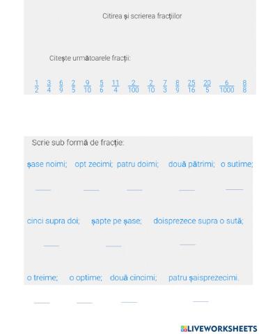 Citirea și scrierea fracțiilor