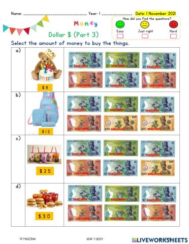 Money (Brunei Dollars): Choosing correct amount
