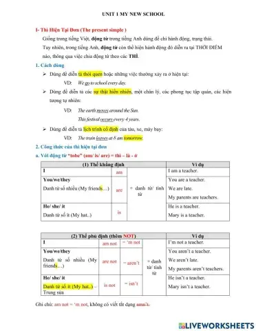 Grade 6 - Unit 1 - My new school - Hiện tại đơn - Have - Do - Play - Study