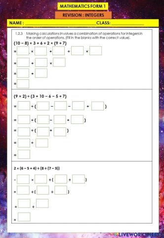 Combination of operations for integers