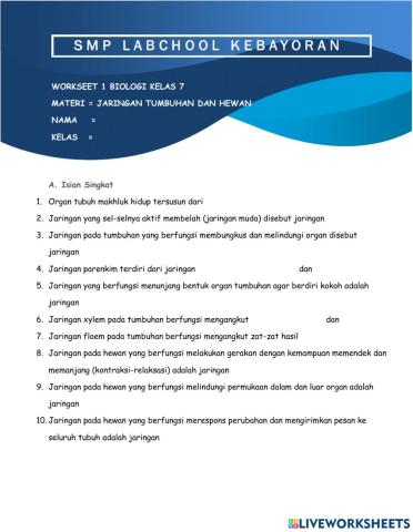 Jaringan Tumbuhan dan Hewan