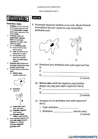 Sains tingkatan 1 bab 4 pembiakan