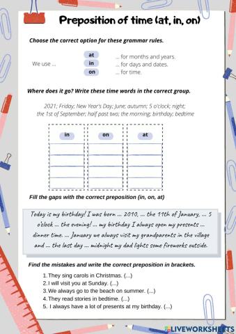Prepositions of time AT,IN,ON