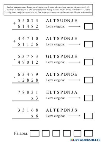 Operaciones - Encuentra la letra - 2