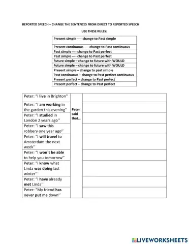 Reported speech statements