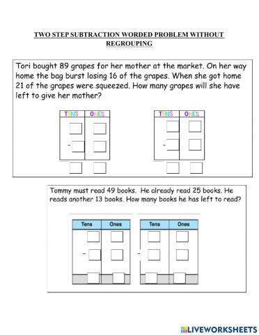 2 step Subtraction without regrouping