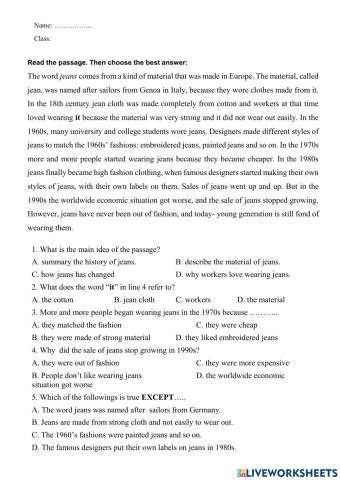 Unit 2: Clothing Read