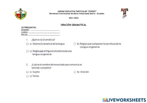Taller Gramática 8vo