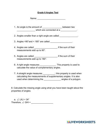 Grade 6 Angles Test