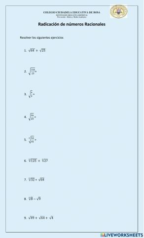 Radicación de números Racionales