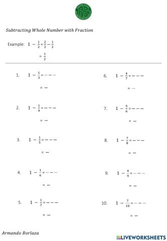 Subtracting Whole Number with Fraction