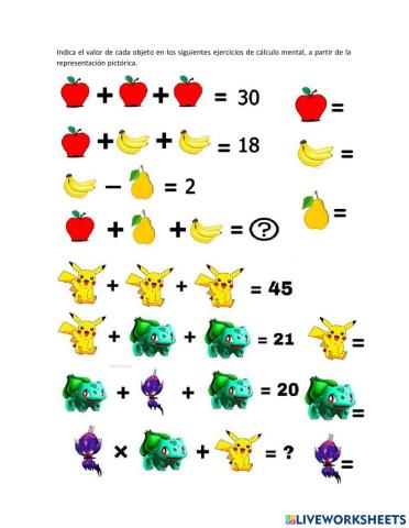 Cálculo mental representación pictorica