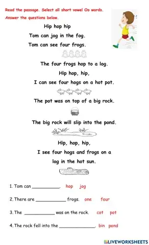 Reading Comprehension passage short o