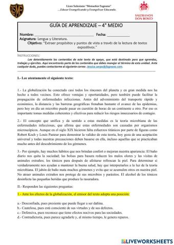 Guía de aprendizaje - cuarto medio