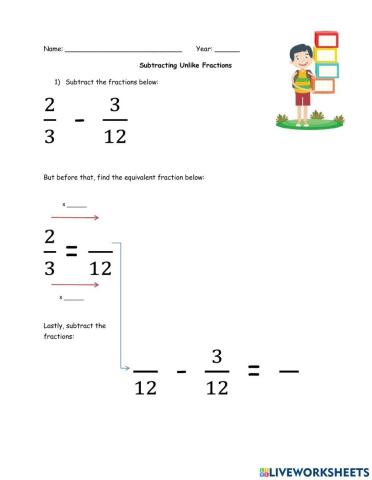 Subtraction of unlike fraction