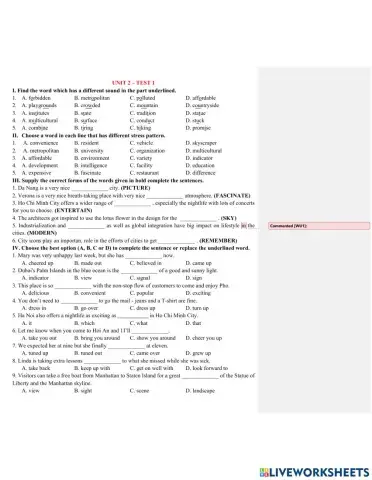 English 9 - Unit 2 - Test 1