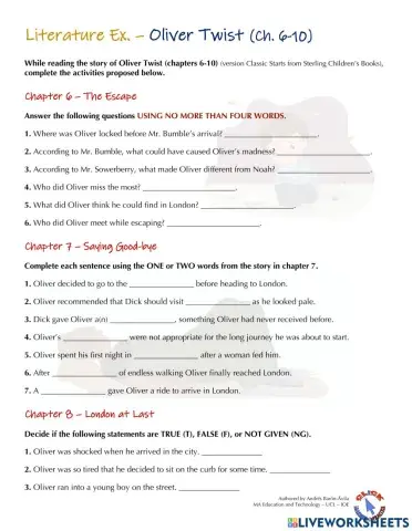 Literature Ex - Oliver Twist (Ch. 6-10)
