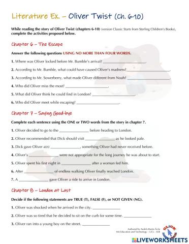 Literature Ex - Oliver Twist (Ch. 6-10)
