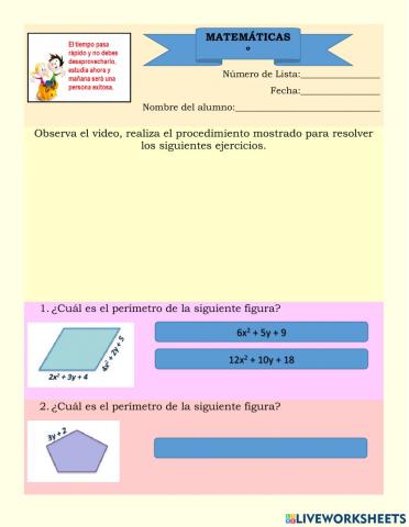 Perímetro con expresiones algebraicas