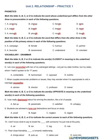 Unit 2: PRACTICE TEST 1