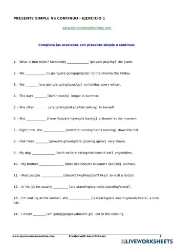 Present simple and continuous