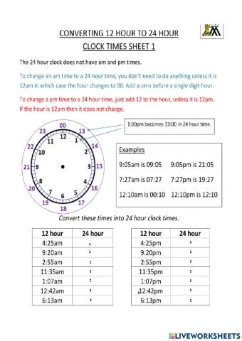 12 and 24 hour time Set 1