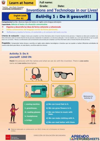 Inventions and Technology in our Lives! week 30 irc Pre A1Act.2 Inventions
