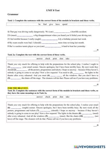 Unit 8 Test-Grammar and Vocabulary (Gold Experience B2)