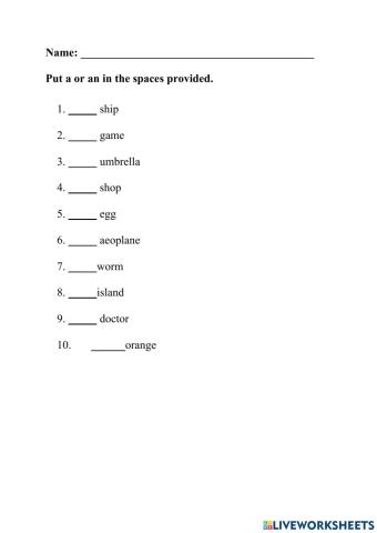 The use of a or an (without exceptions)