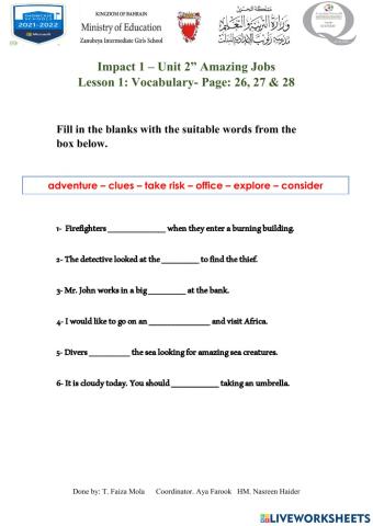 Unit 2 - Amazing jobs - Lesson 1 Vocabulary