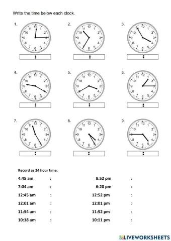 Reading Clocks 12 and 24 hour time Set 1