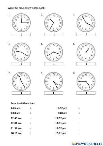 Reading Clocks 12 and 24 hour time Set 1
