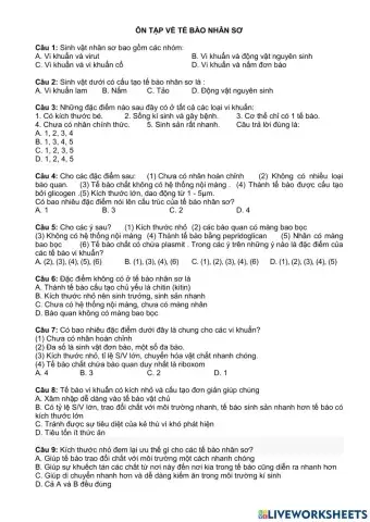 Ôn tập tế bào nhân sơ