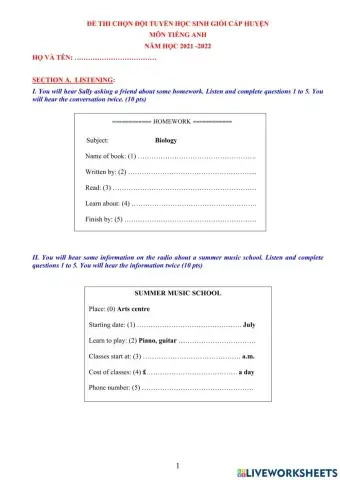 Đề chọn HSG cấp trường 2021-2022