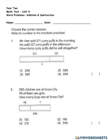 Math Word problems with bar models
