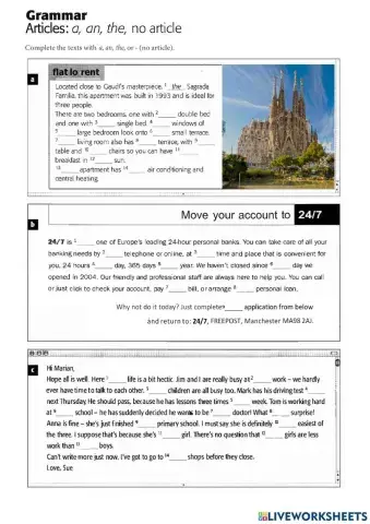 Articles: a, an, the and no article