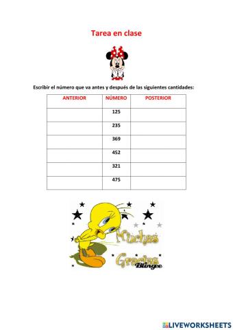 Número anterior y posterior hasta 499