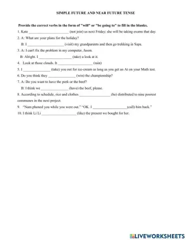 Simple future and near future tense