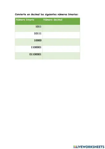 Convertir sistema binario a decimal