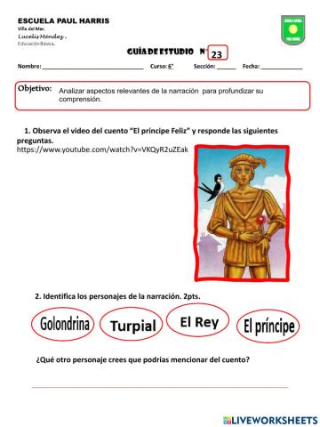 Guía 23. Análisis del -Príncipe feliz-.